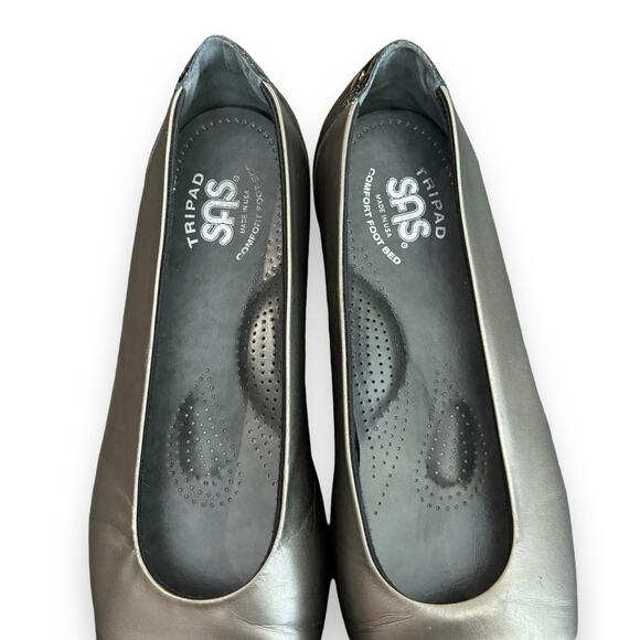 SAS Coco Slip On Loafers Womens 8N NARROW Pewter Metallic Black Patent Cap Toe - Picture 6 of 8